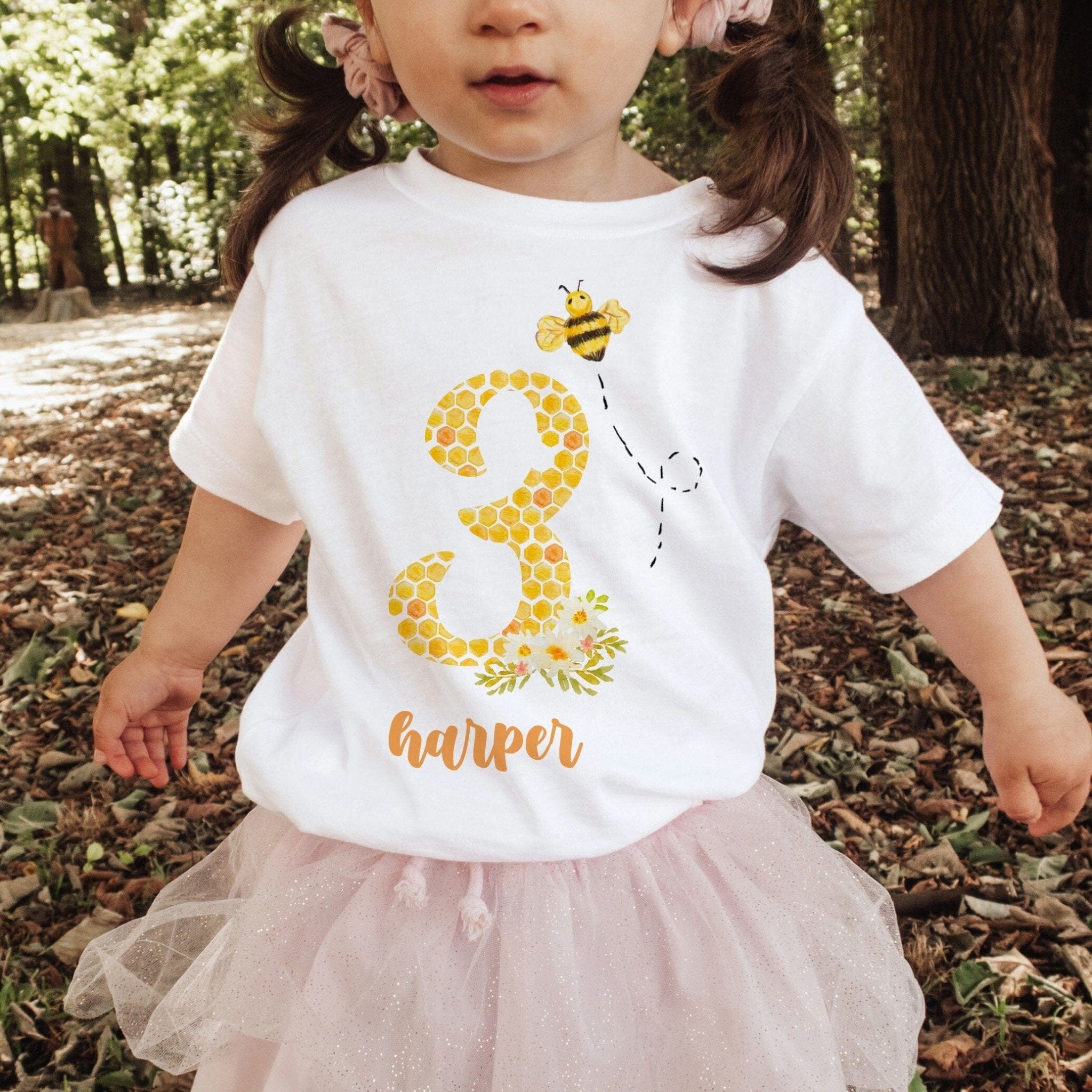 Personalised bee design kids birthday t-shirt, Boy girl tshirt top, Name is One