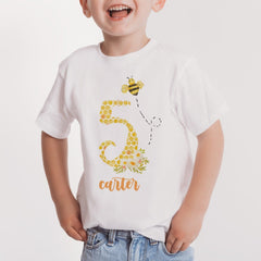 Personalised bee design kids birthday t-shirt, Boy girl tshirt top, Name is One