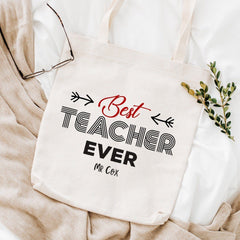 Personalised Best Teacher Ever Tote Bag, Personalised Teacher Thank You Gift, Teacher Appreciation Gifts