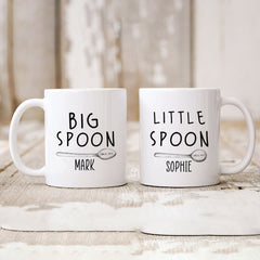 Personalised big spoon little spoon matching mug with couple names Valentine's Day gift