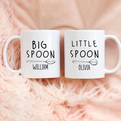 Personalised big spoon little spoon matching mug with couple names Valentine's Day gift