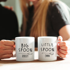 Personalised big spoon little spoon matching mug with couple names Valentine's Day gift