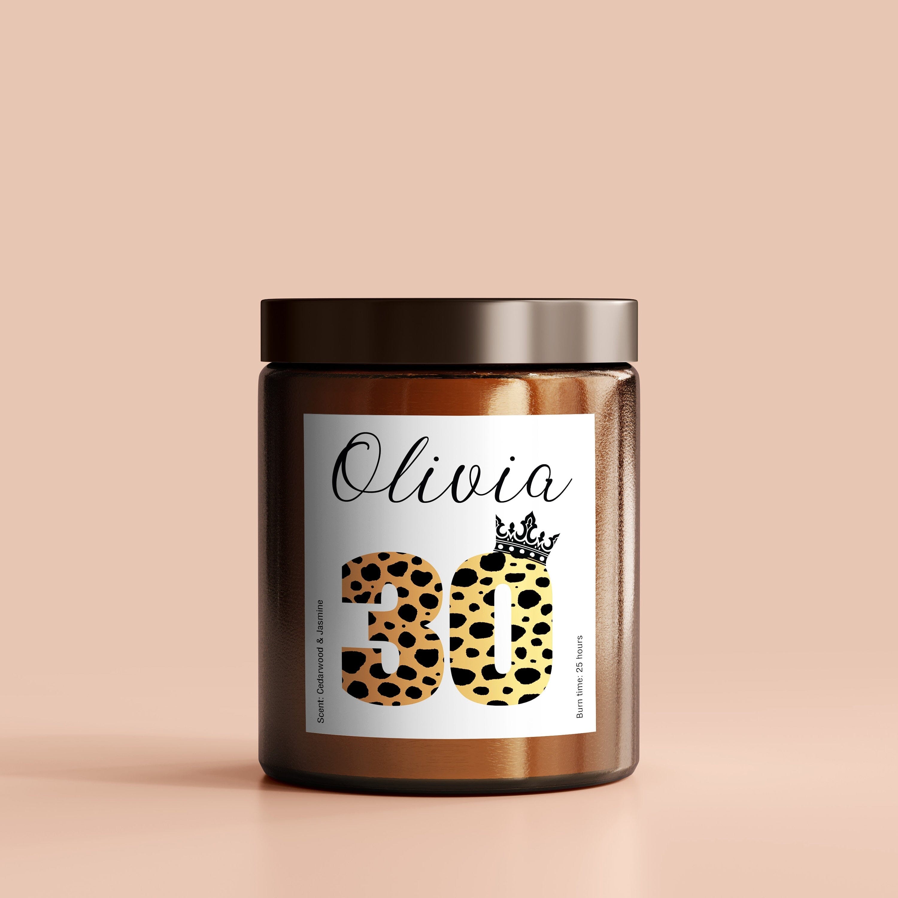 Personalised Birthday Candle with Name and Age, Leopard Pattern and Crown Design, Happy Birthday Gift for Her Him