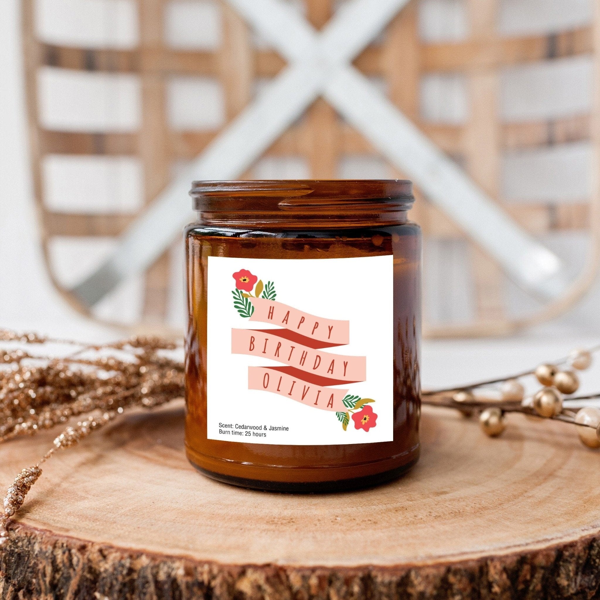 Personalised Birthday Candle Name Happy Birthday Gift Her Him Colourful Flowers