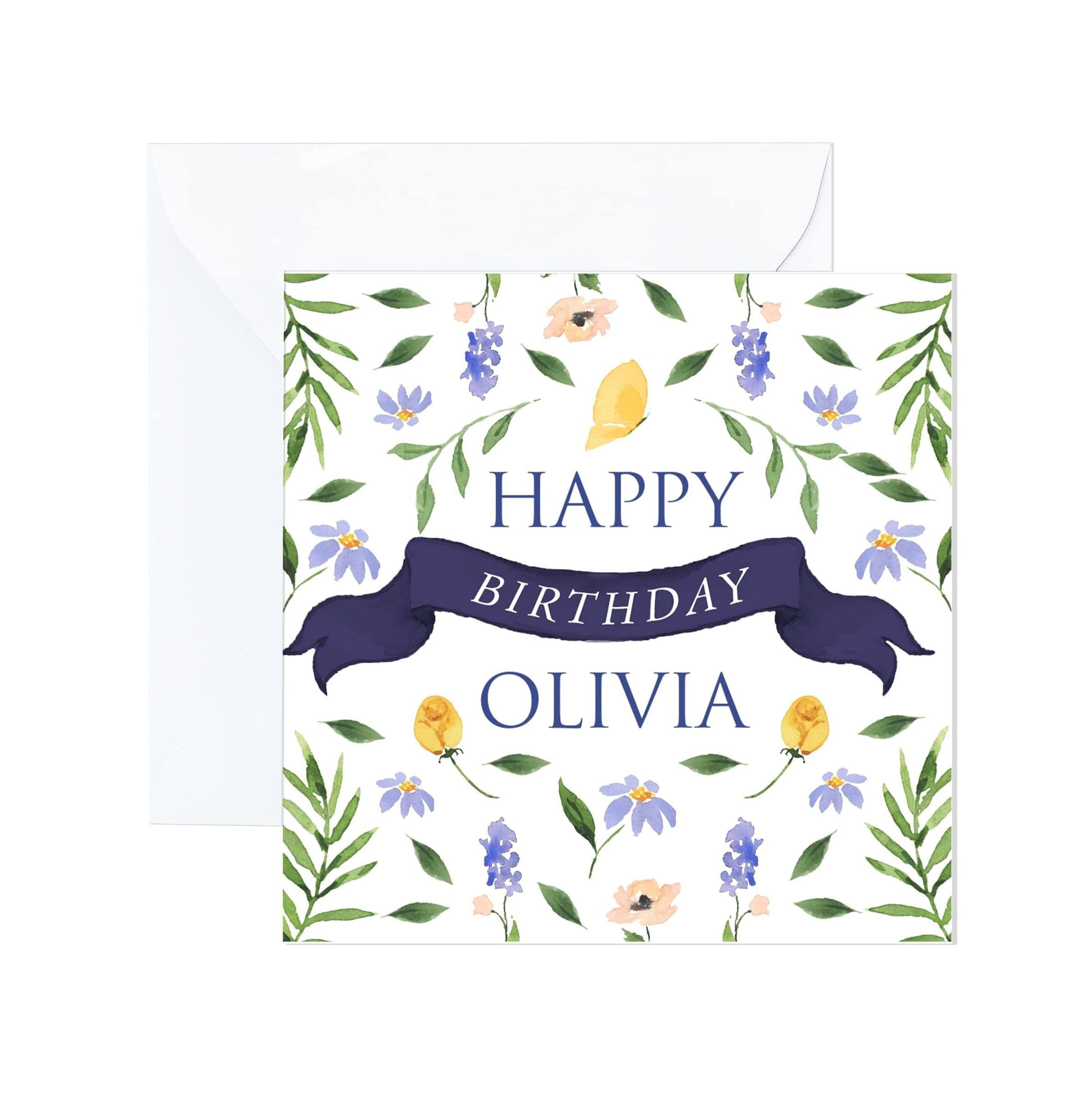 Personalised Birthday Card with name, with Envelope, Floral design with ribbon, Greetings Card for her him