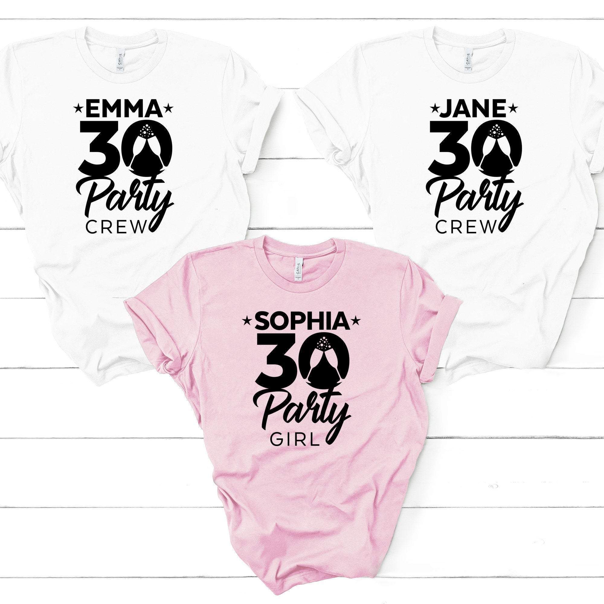 Personalised Birthday Party Crew T Shirt Names Sizes 30th 40th 50th 70th all ages
