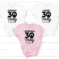 Personalised Birthday Girl And Party Crew T-Shirt With Names, Unisex Sizes, 30th 40th 50th 70th all ages