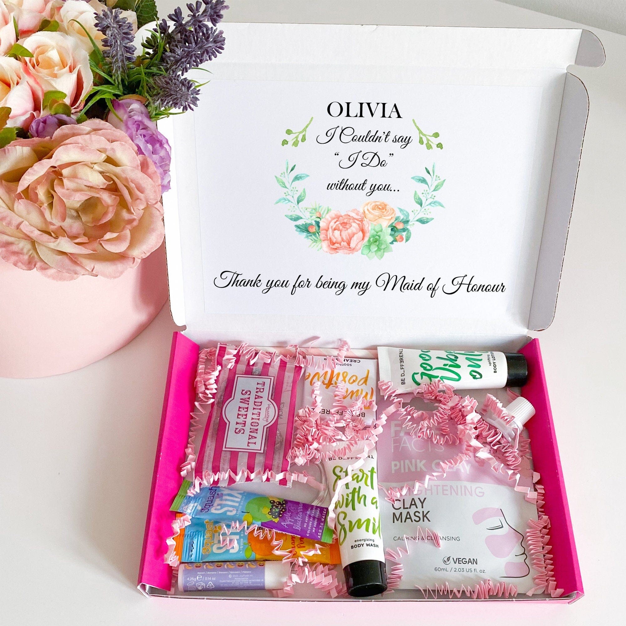 Personalised Bridesmaid Thank You Gift, Pamper Spa Set, Wedding Gift For Maid Of Honour Self - Care Package