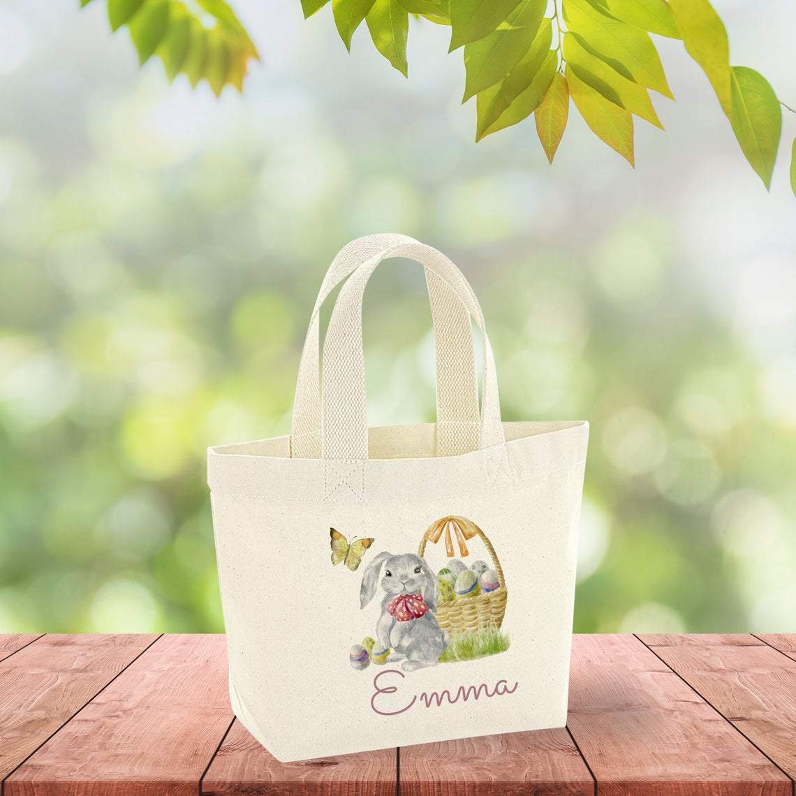 Personalised bunny mini Easter bag with name, Egg hunt bags, Girls or boys baskets