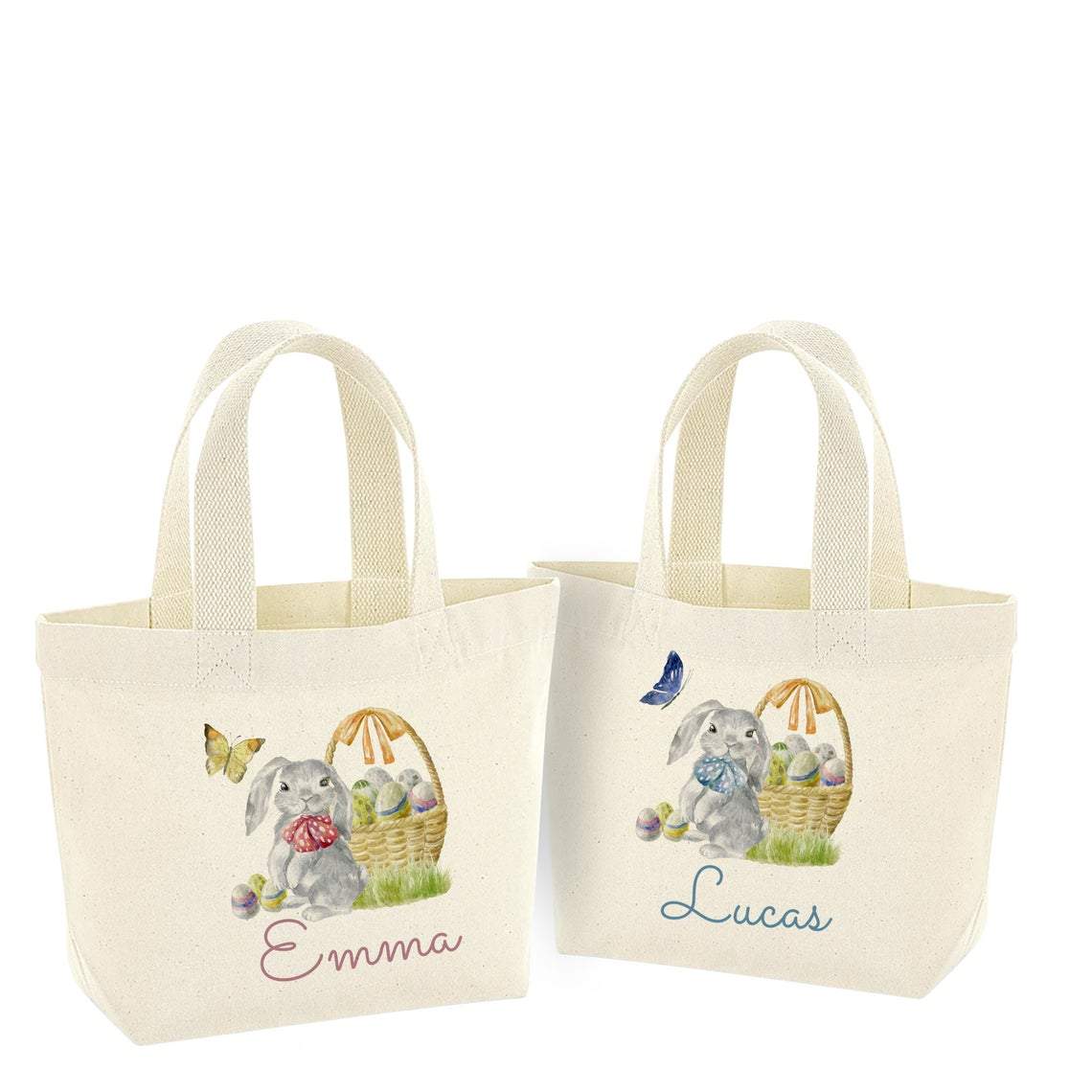 Personalised bunny mini Easter bag with name, Egg hunt bags, Girls or boys baskets