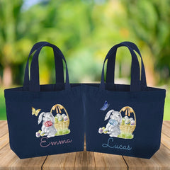 Personalised bunny mini Easter bag with name, Egg hunt bags, Girls or boys baskets