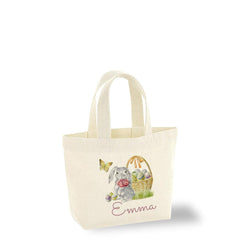 Personalised bunny mini Easter bag with name, Egg hunt bags, Girls or boys baskets