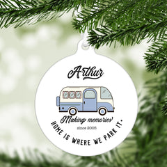 Personalised Campervan Metal Christmas Ornament, Flat bauble, Camper Xmas Gift