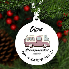 Personalised Campervan Metal Christmas Ornament, Flat bauble, Camper Xmas Gift