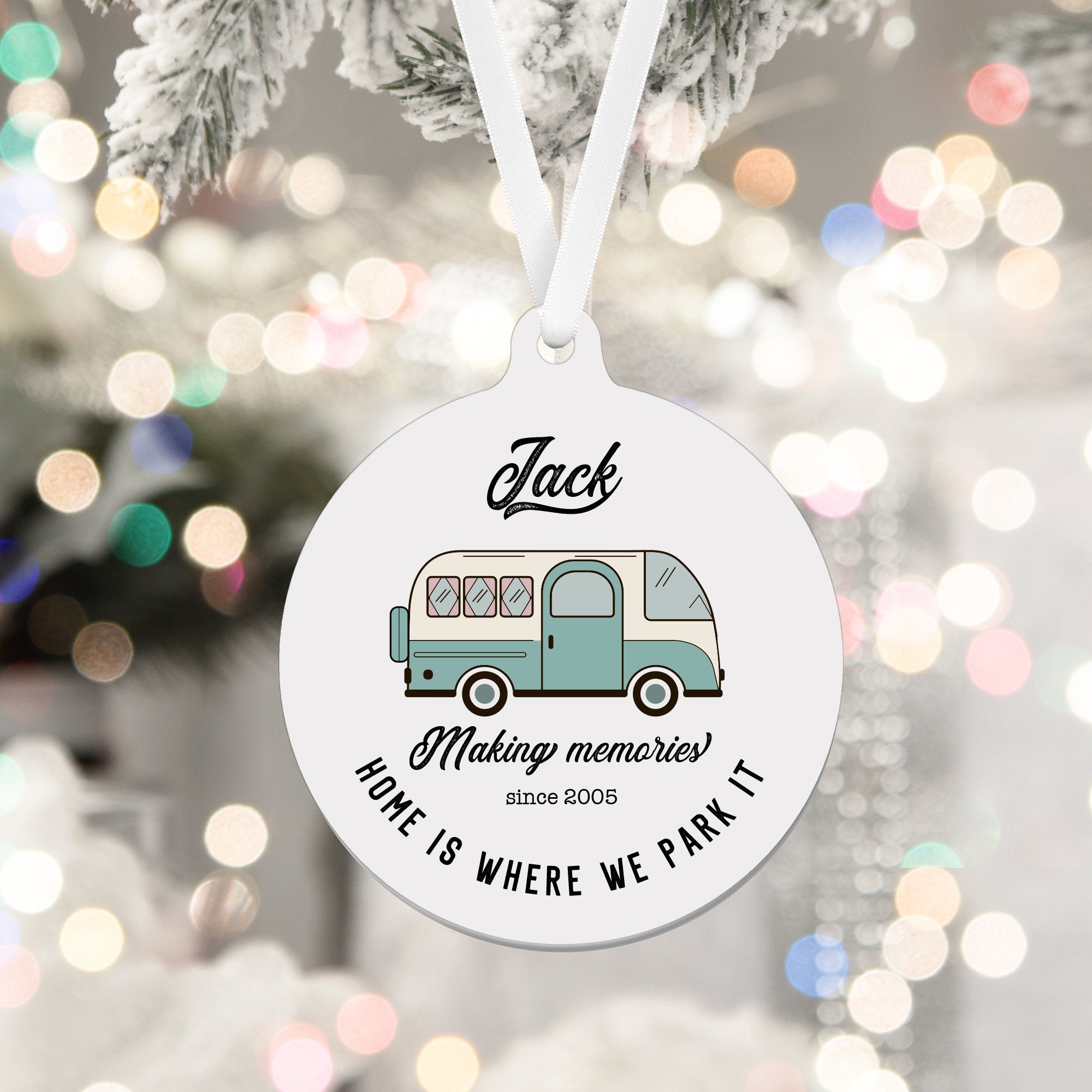 Personalised Campervan Metal Christmas Ornament, Flat bauble, Camper Xmas Gift