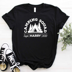 Personalised camping squad T-shirt with date and name, Hiking Gift Shirt, Nature Lover Gift