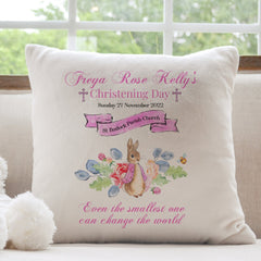 Personalised Christening Cushion With Name And Church, Pink Or Blue, Baptism Decoration