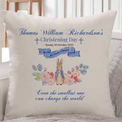 Personalised Christening Cushion With Name And Church, Pink Or Blue, Baptism Decoration