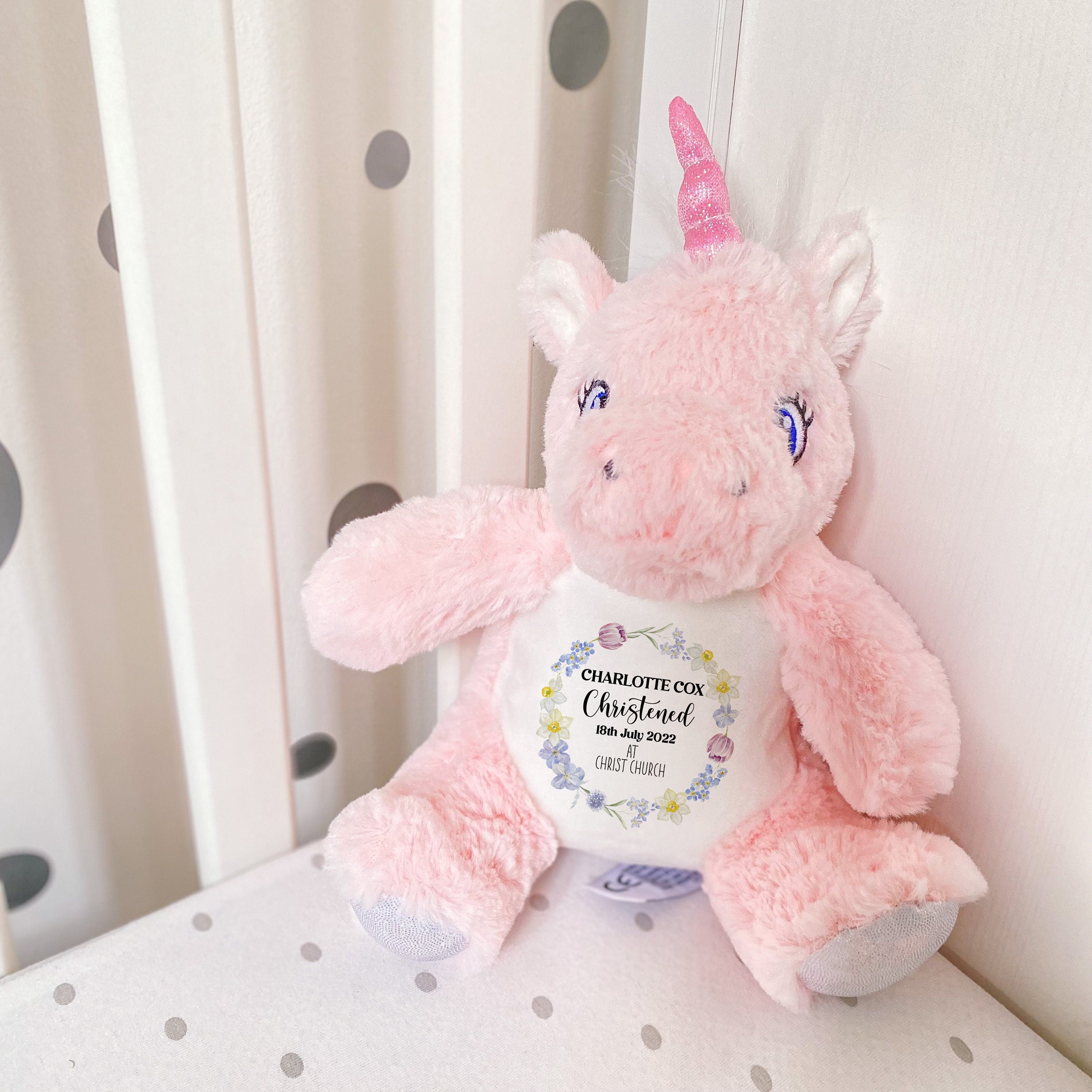 Personalised Christening Gift With Name And Church, Plush Toy, Baptism Bunny, Baby Girl Boy Gifts, Baby Keepsake Teddy