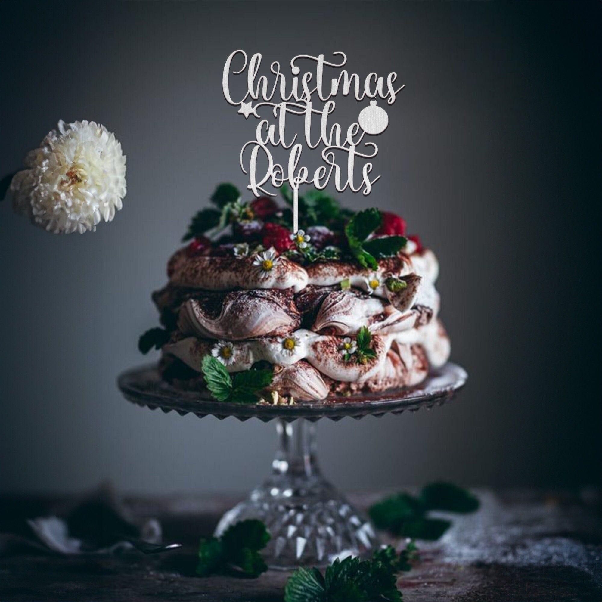 Personalised Christmas Cake Topper Family Name Christmas at Cake Decoration Xmas Table Décor