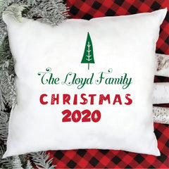Personalised Christmas cushion cover with the family name, Xmas 2020 decorations