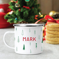 Personalised Christmas enamel mug, Gift for him, her, Unbreakable cup