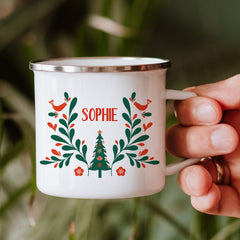 Personalised Christmas Enamel Mug With Name, Xmas Gift For Him Her Kids, Unbreakable Cup