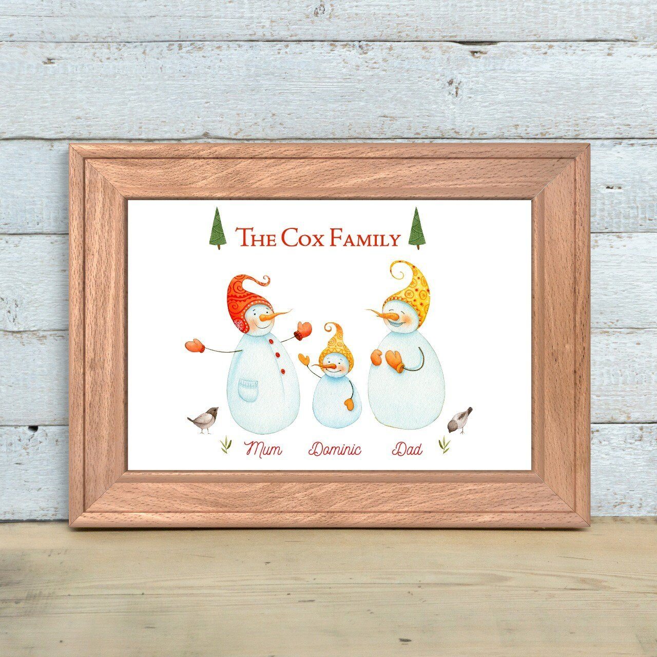 Personalised Christmas Family Poster, Snowman family name print, Mother's Day Gift