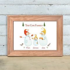 Personalised Christmas Family Poster, Snowman family name print, Mother's Day Gift