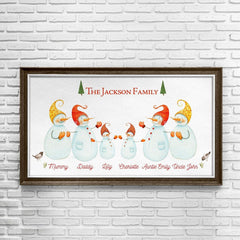Personalised Christmas Family Poster, Snowman family name print, Mother's Day Gift