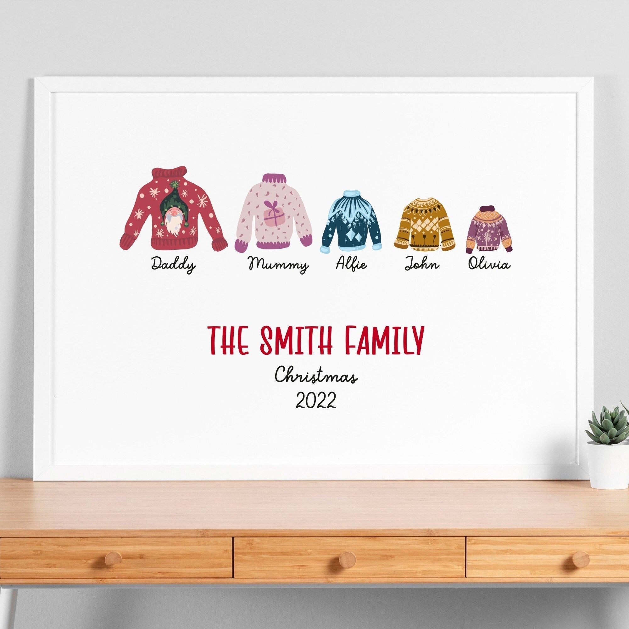 Personalised Christmas Family Poster, Xmas Family Name Print Decor
