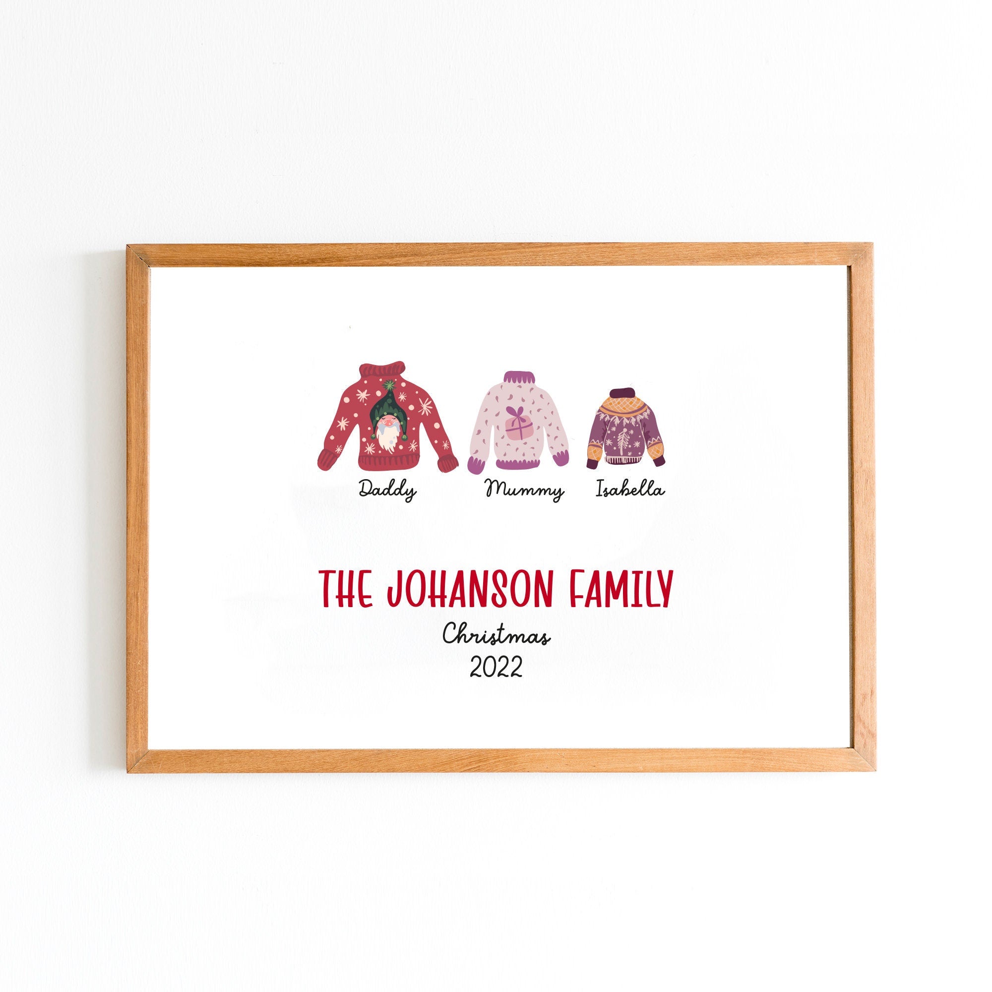 Personalised Christmas Family Poster, Xmas Family Name Print Decor