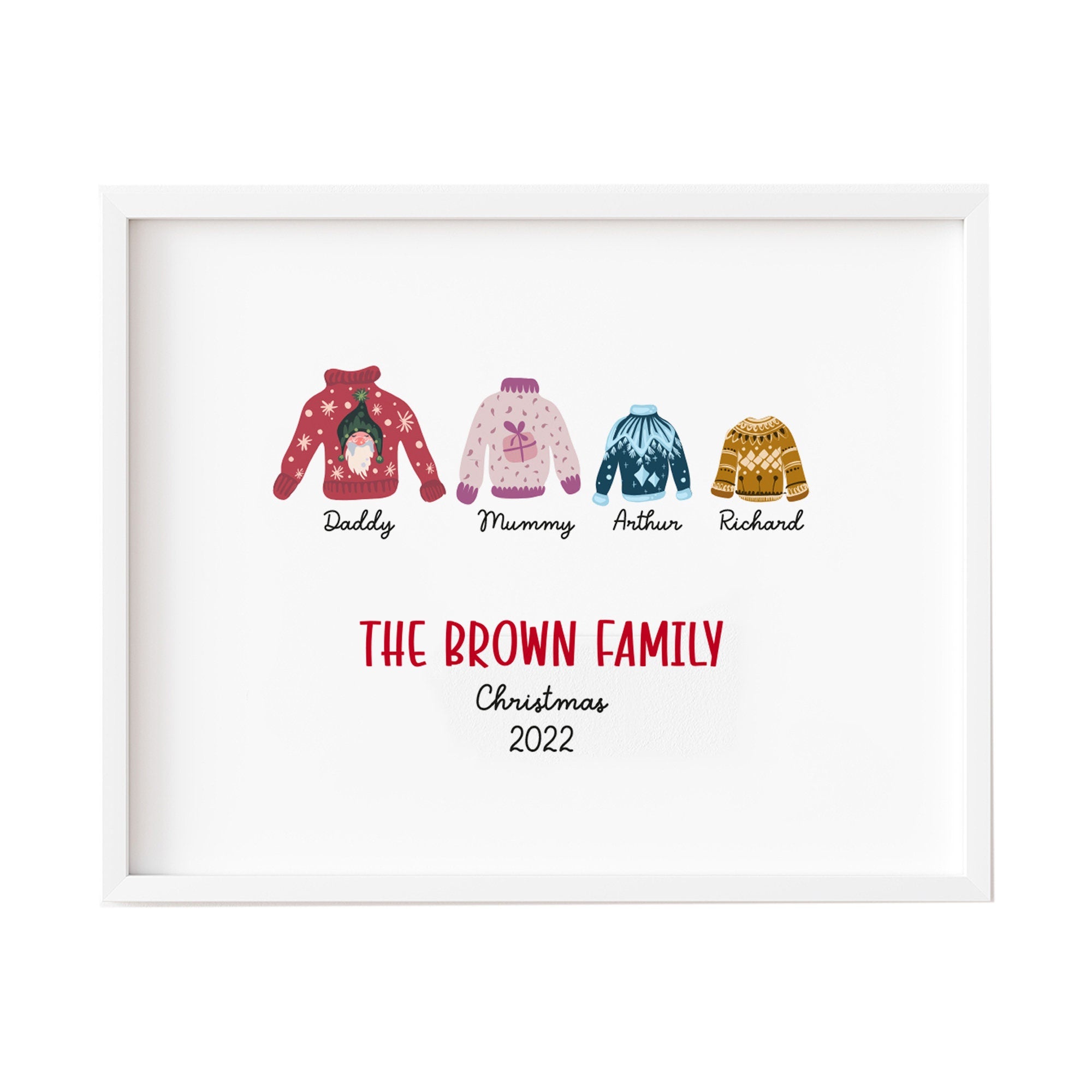 Personalised Christmas Family Poster, Xmas Family Name Print Decor