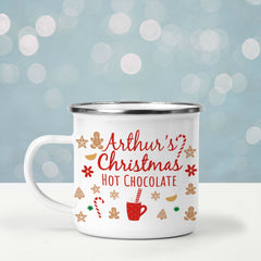 Personalised Christmas hot chocolate enamel mug, Gift for him, her, kids