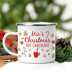 Personalised Christmas hot chocolate enamel mug, Gift for him, her, kids