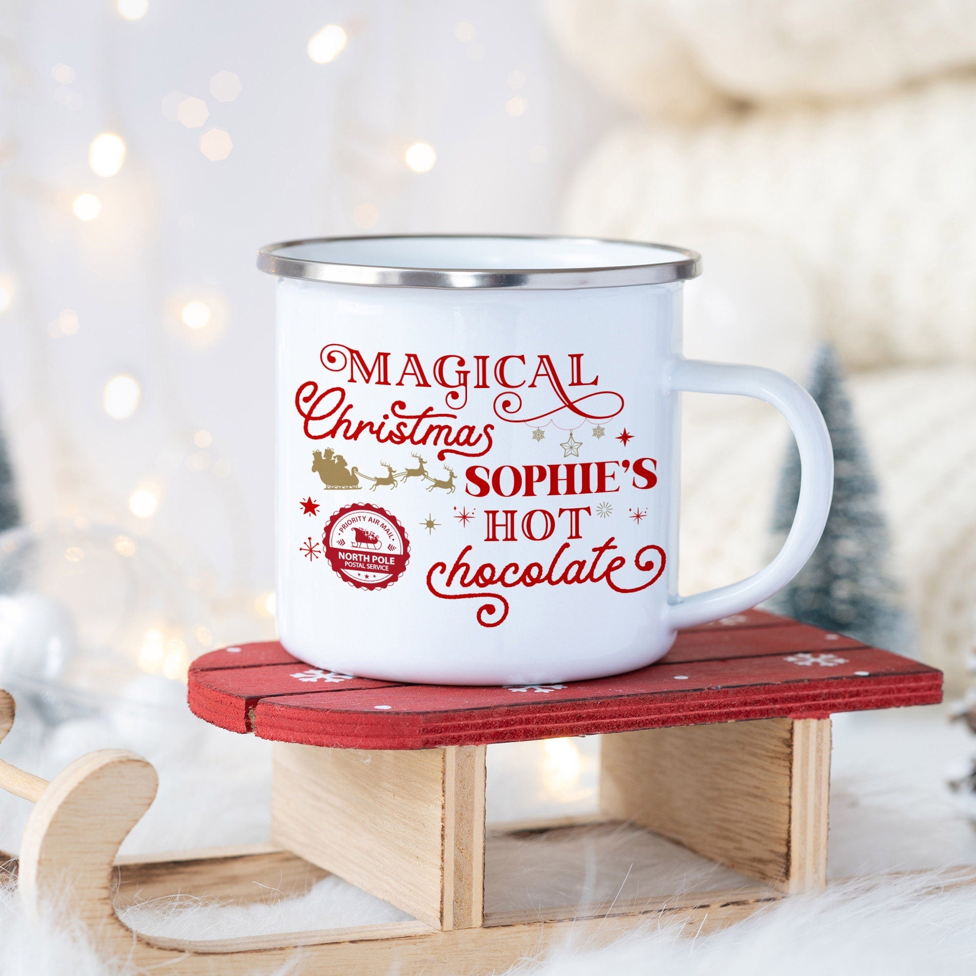 Personalised Christmas hot chocolate mug, Gift for kids, North Pole Mug