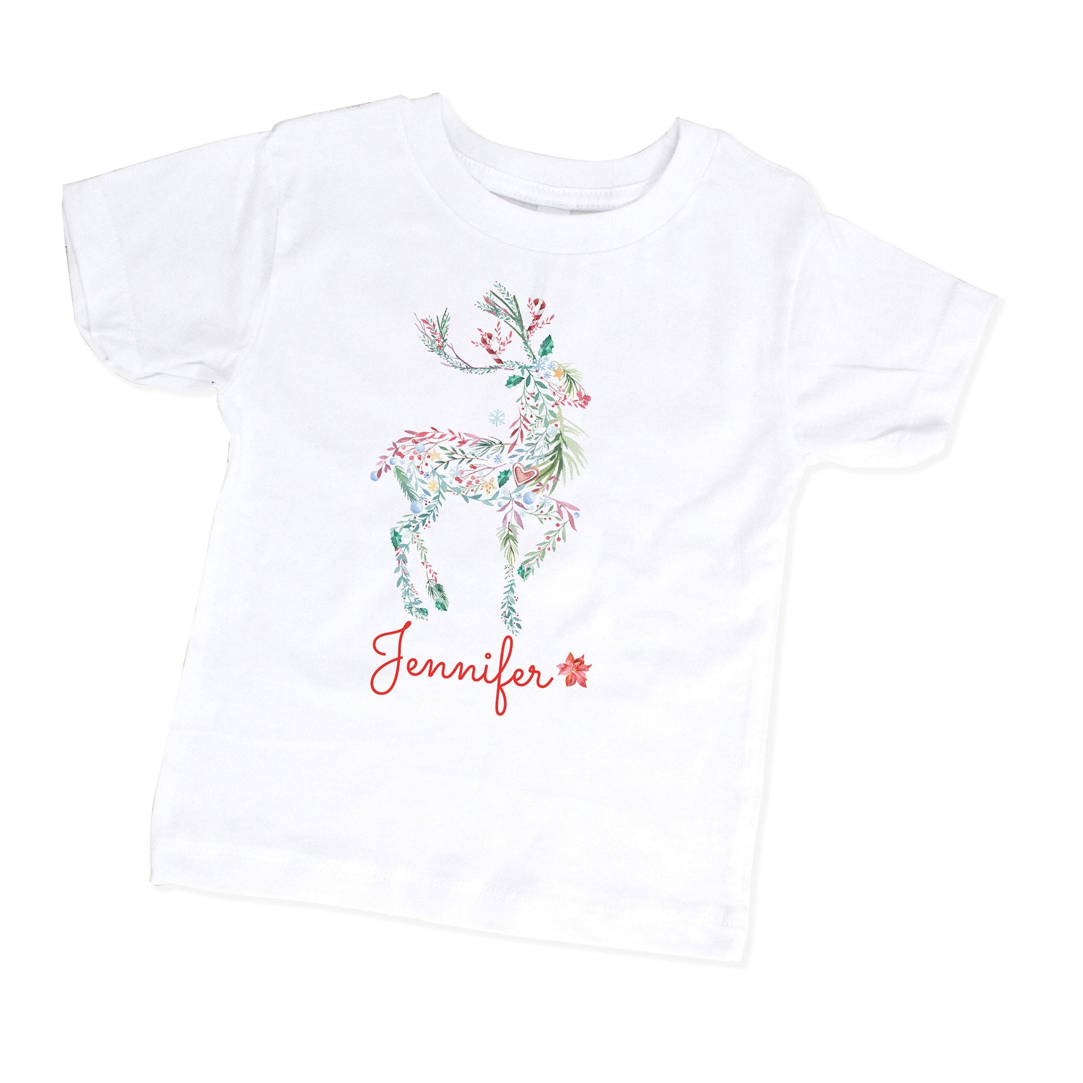 Personalised Christmas kids name t-shirt, Reindeer Xmas boy girl t shirt, top, Gift for kids
