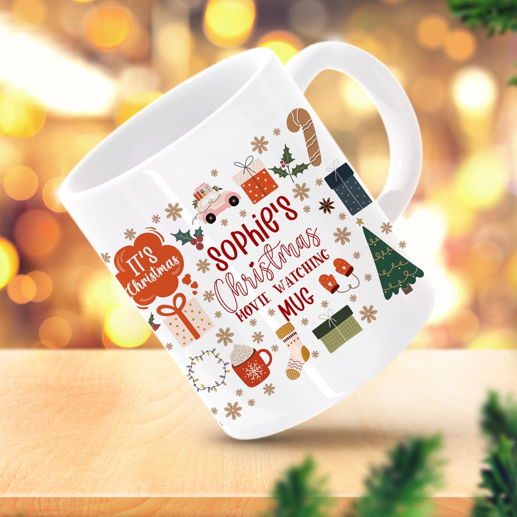 Personalised Christmas Movie Watching Mug, Gift For Her, Xmas Hot Chocolate Mug