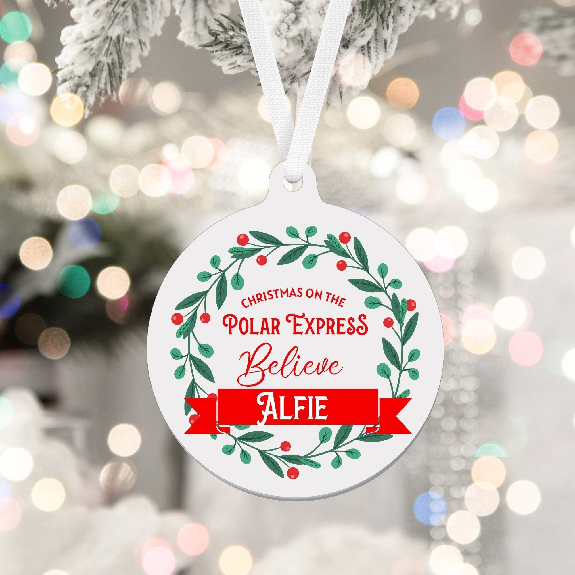 Personalised Christmas on The Polar Express Tree Ornament with Name, Family Xmas Decor