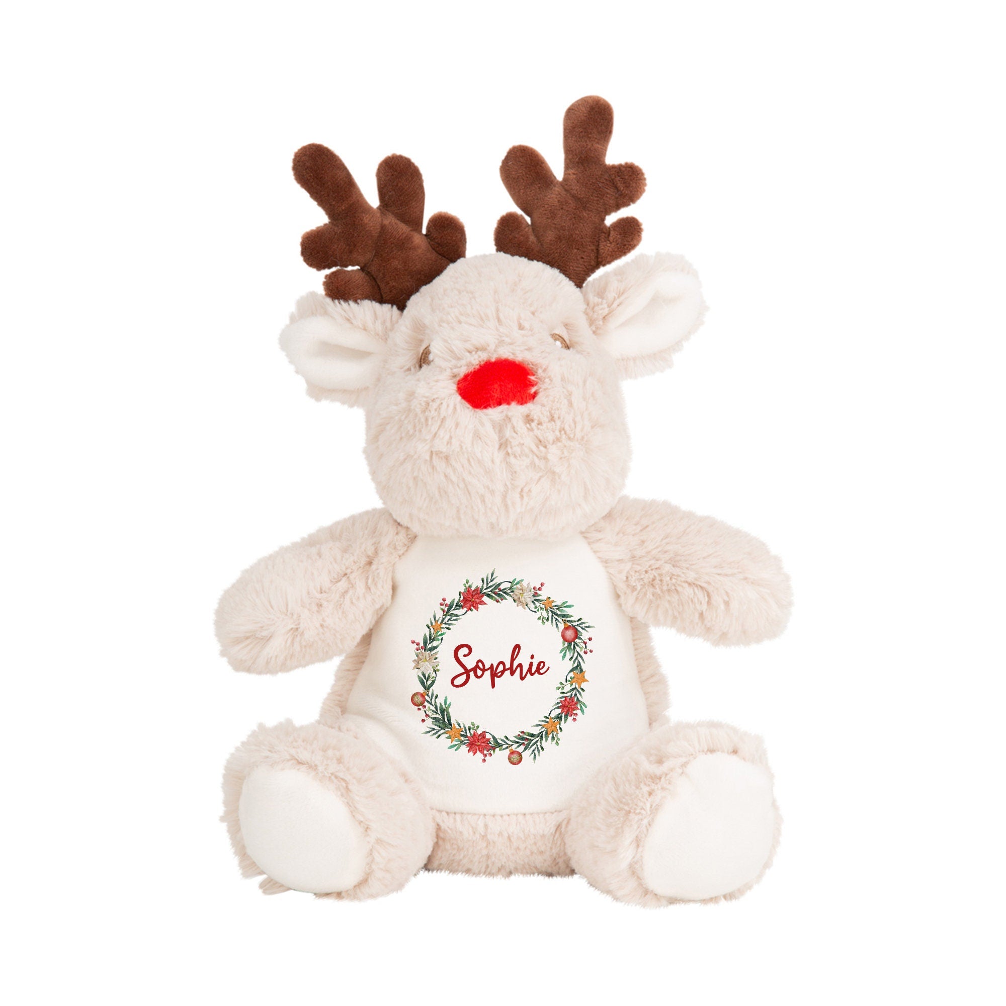 Personalised Christmas Reindeer Soft Toy With Name, Baby Girl Boy 1St Xmas, Xmas Gift