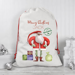 Personalised Christmas Santa sack with a name, Large Linen Santa Sack