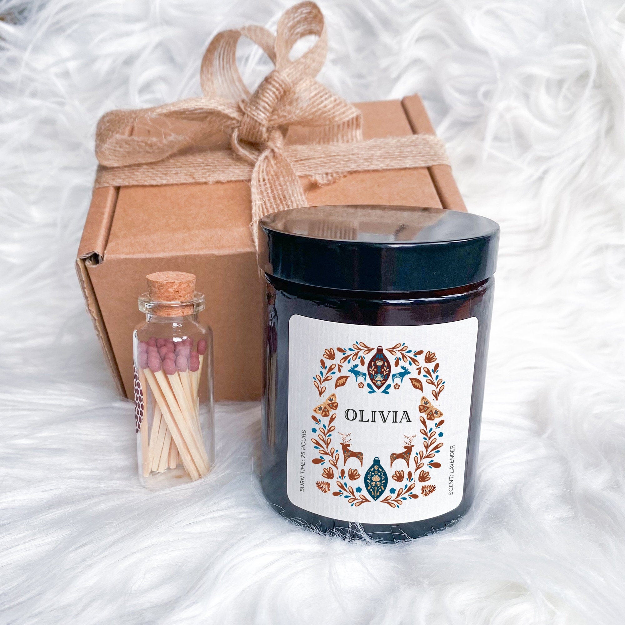 Personalised Christmas Scented Candle Name Gift Box Her Him Scandinavian Cosy Stylish Unique Vegan Xmas Present
