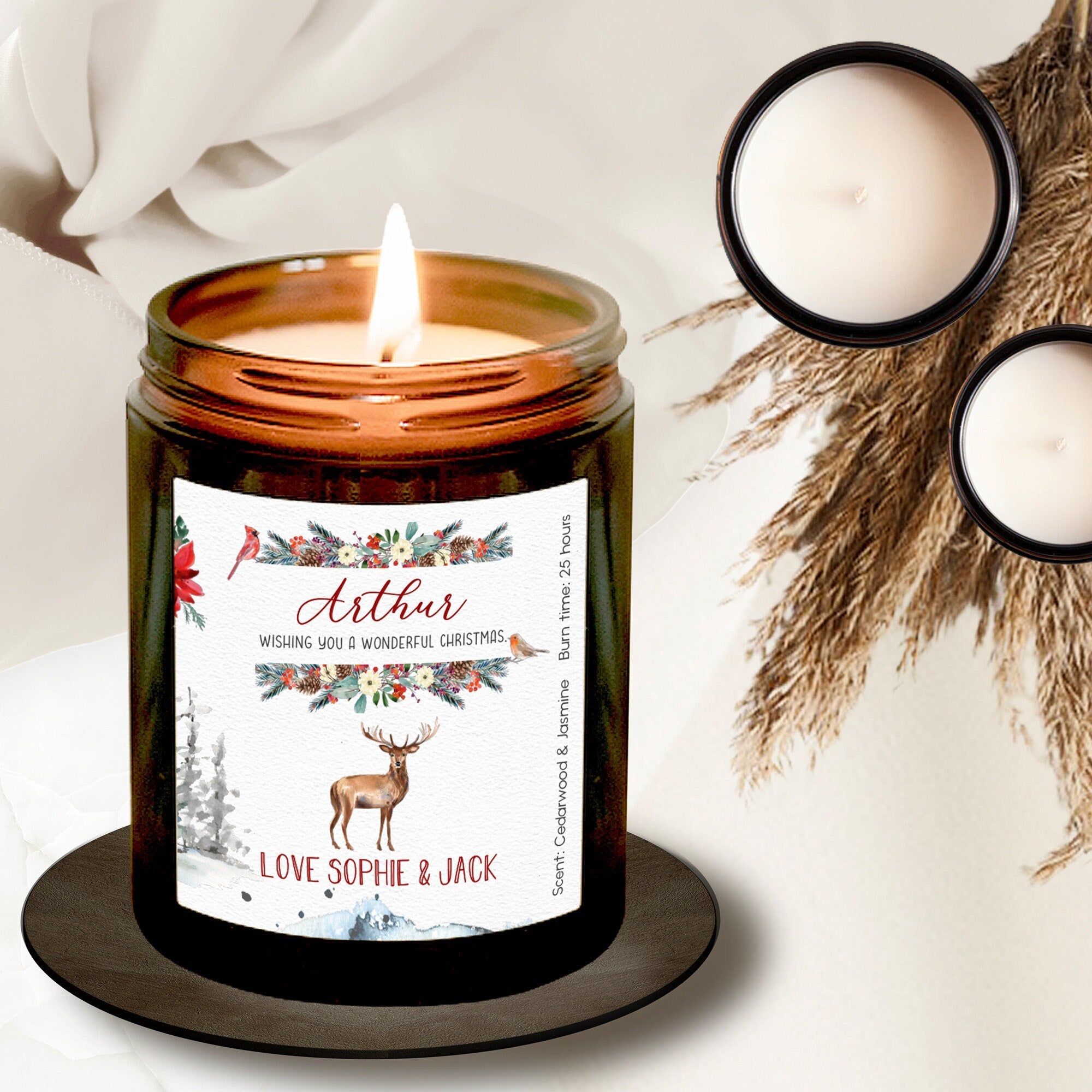 Personalised Christmas Scented Candle With Names, Gift For Her, Reindeer Merry Xmas Candle