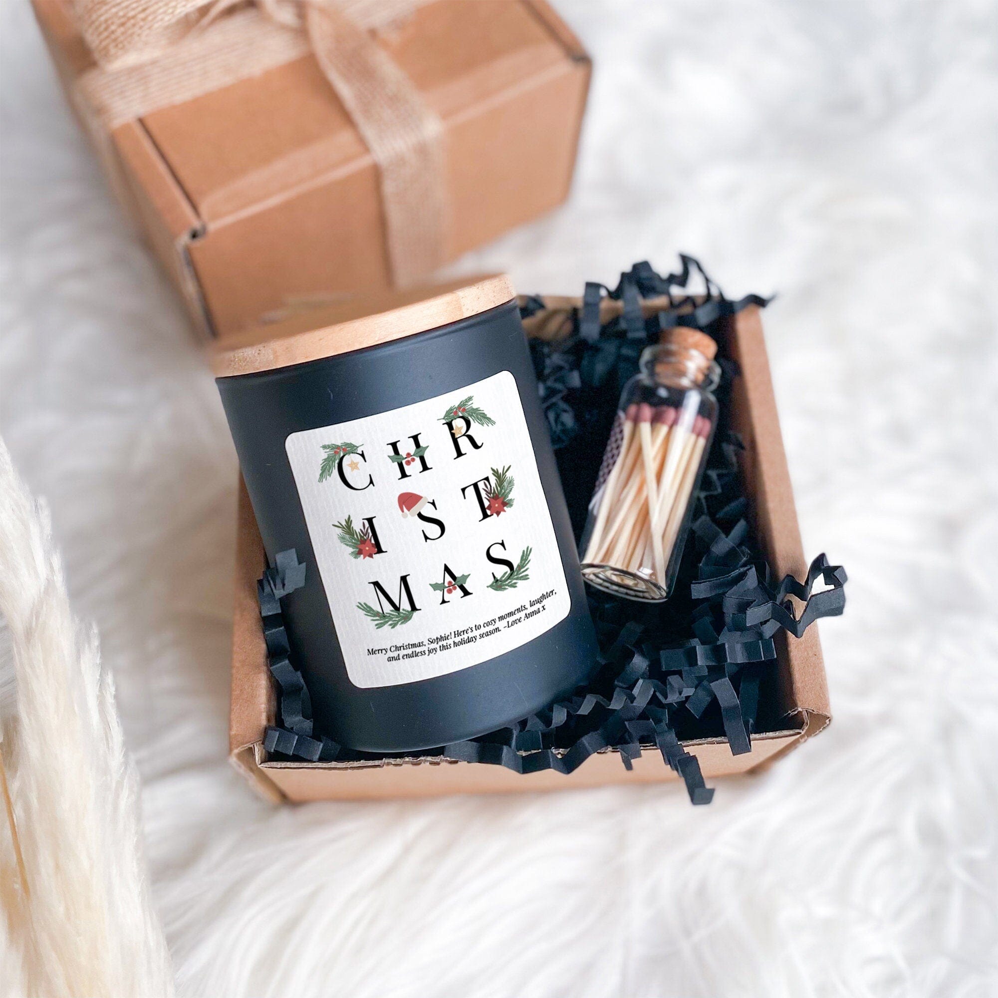 Personalised Christmas Scented Candle Your Text Cosy Stylish Unique Vegan Xmas Present Hygge Gift
