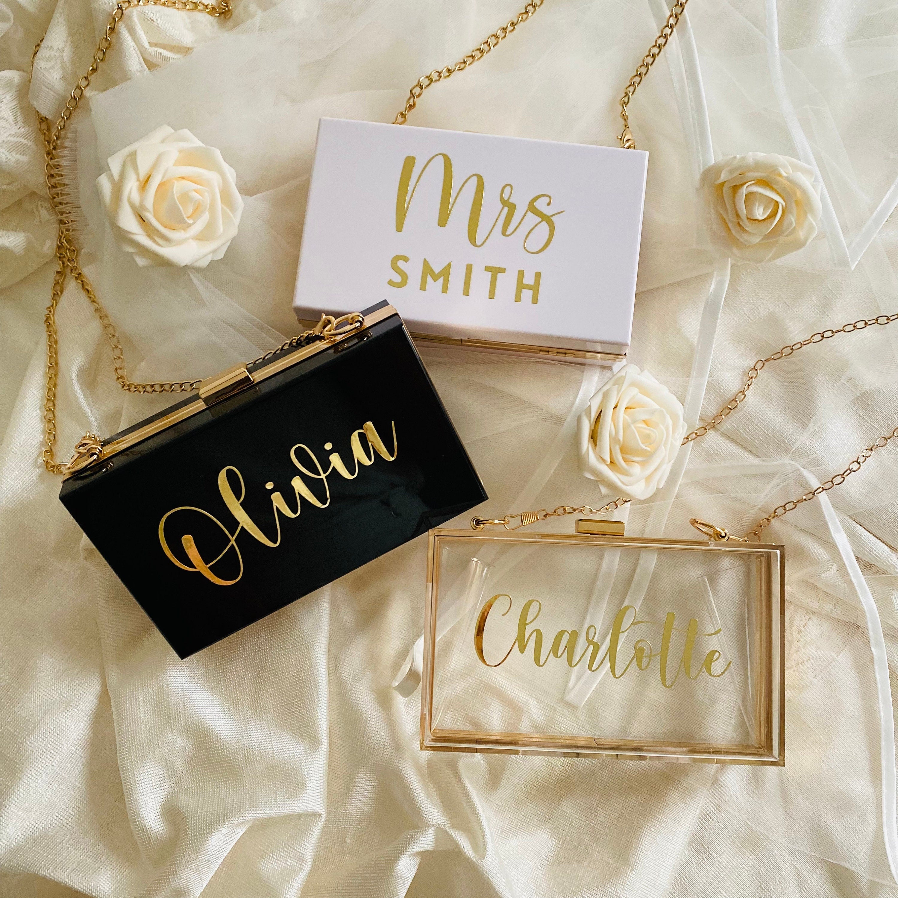 Personalised Clutch, Gift For Bridesmaid, Bridal Shower Maid Of Honour Mother Of The Bride, Hen Party Day Accessory