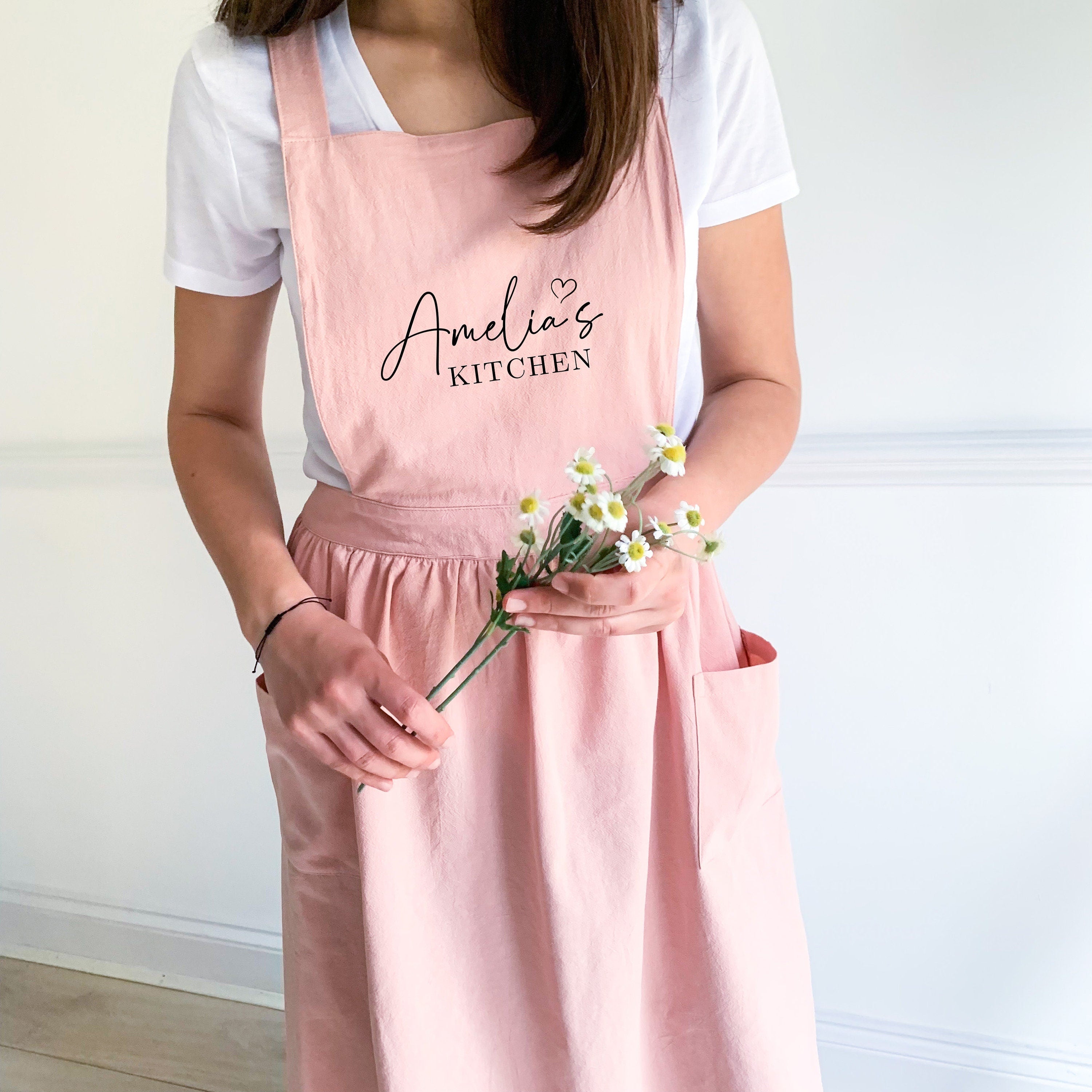 Personalised Cooking Linen Apron With Pockets Gift For Her Womens Mother'S Day Present