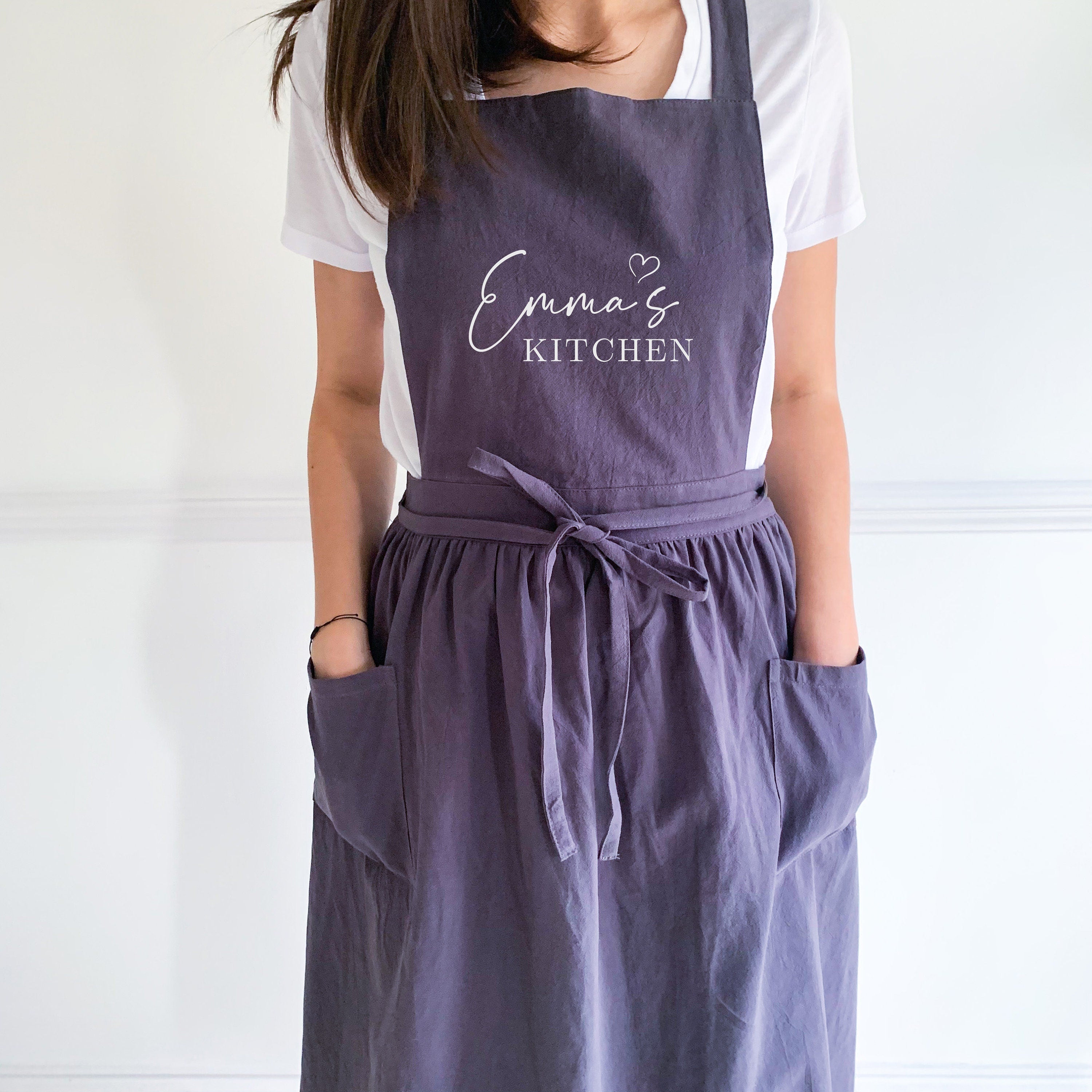 Personalised Cooking Linen Apron With Pockets Gift For Her Womens Mother'S Day Present