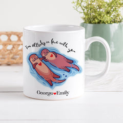 Personalised Couple Mug with Otters, Valentine's Day Gift for Her Him Wife