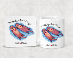 Personalised Couple Mug with Otters, Valentine's Day Gift for Her Him Wife