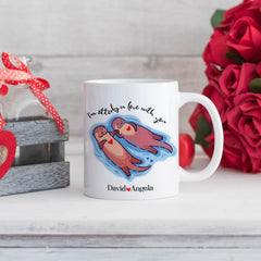 Personalised Couple Mug with Otters, Valentine's Day Gift for Her Him Wife